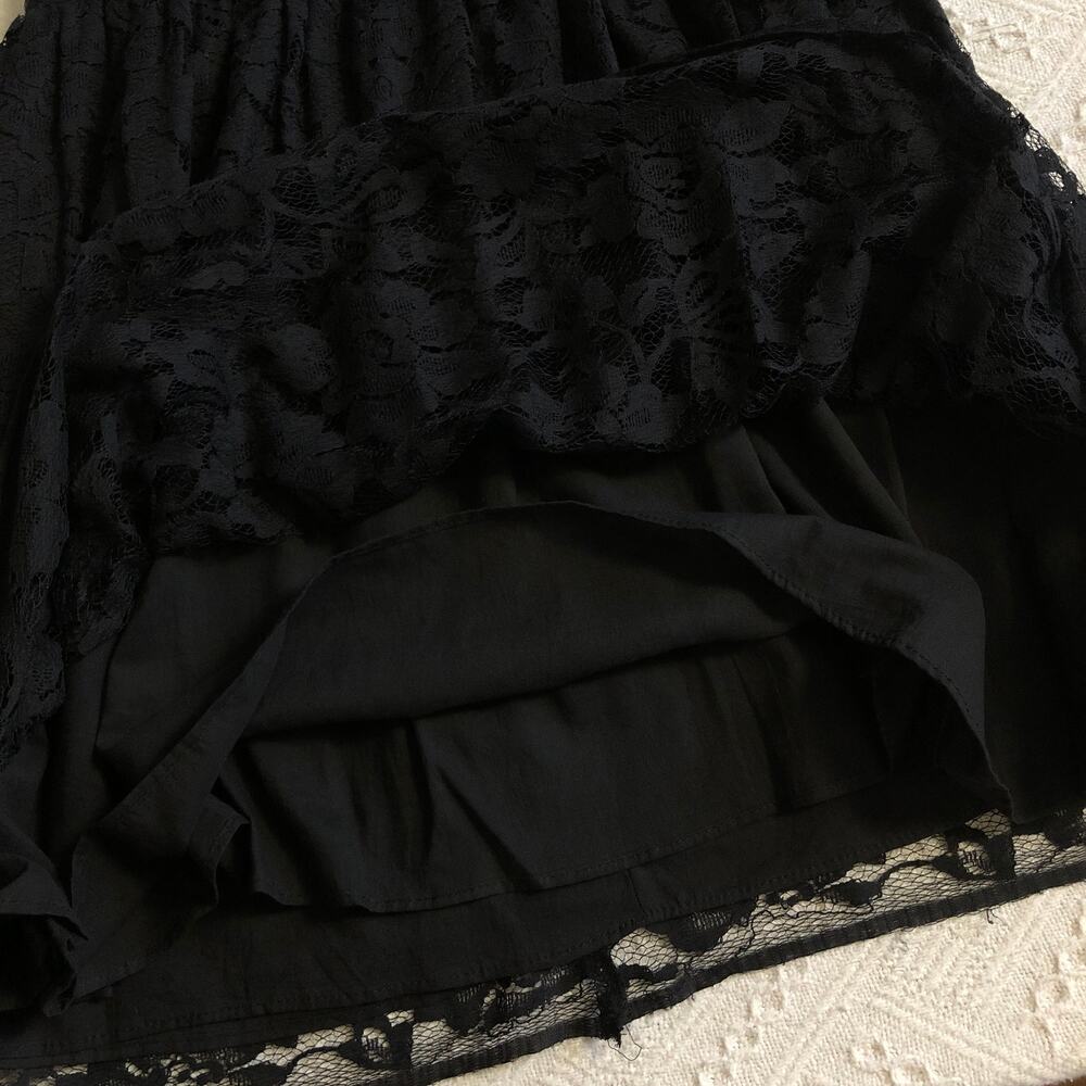 Aqua Black Lace Fit Flare Mini Dress Lined‎ Made USA L Whimsigoth Holiday Party - Picture 7 of 8